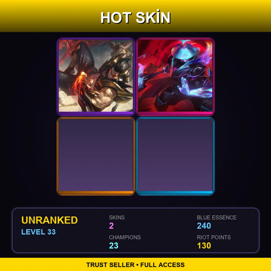 EUW | Obsidian Dragon Sett | Empyrean Jax | 2 Skin | 23 Champ | Lv33