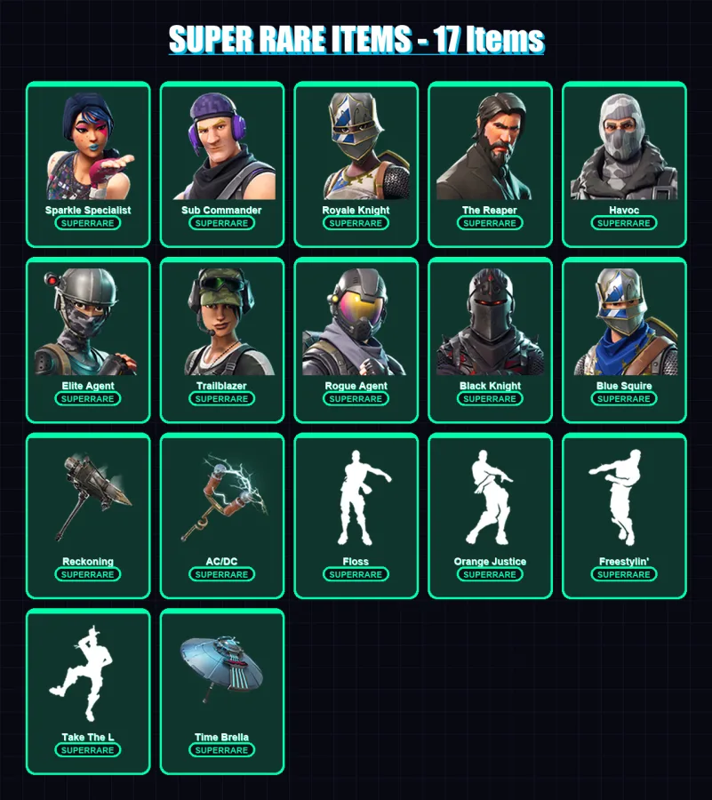 [PC/XBOX/PSN] | Sparkle Specialist | Sub Commander | Royale Knight | The Reaper | Havoc | 34 skin | 53 pickaxe | 52 emote | 63 glider | Lv1004