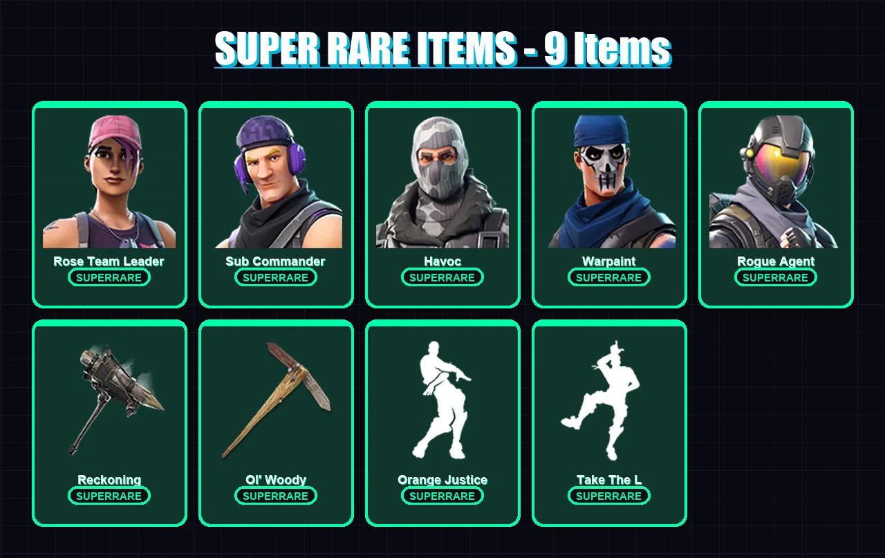 [PC/XBOX/PSN] | Rose Team Leader | Sub Commander | Havoc | Warpaint | Rogue Agent | 21 skin | 15 pickaxe | 19 emote | 22 glider | Lv239