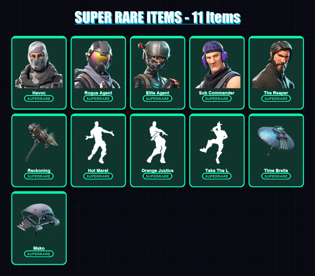 [PS4/PS5/PC] | Havoc | Rogue Agent | Elite Agent | Sub Commander | The Reaper | 66 skin | 56 pickaxe | 66 emote | 69 glider | Lv1196