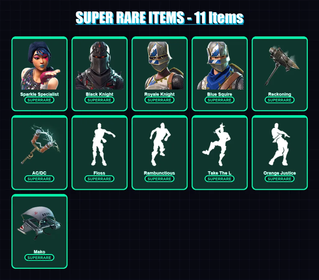 [PC/PSN] | Sparkle Specialist | Black Knight | Royale Knight | Blue Squire | Drift | 70 skin | 52 pickaxe | 61 emote | 54 glider | Lv725