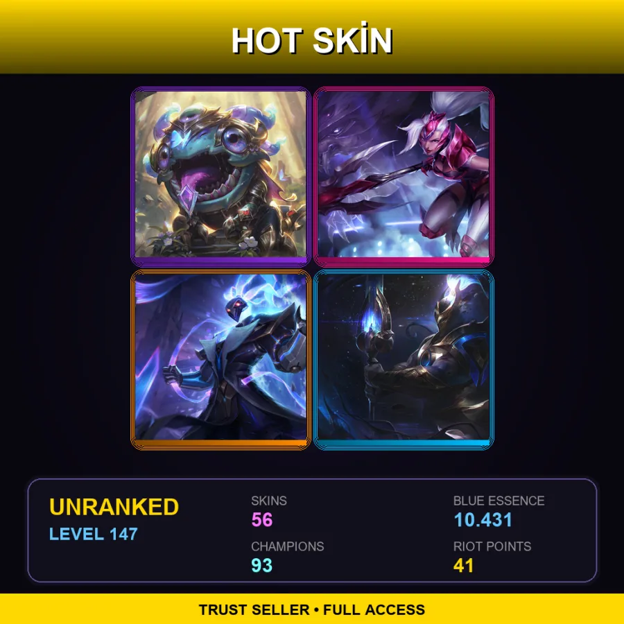 EUW | Lv147 | Unranked | 56 Skin | 93 Champ