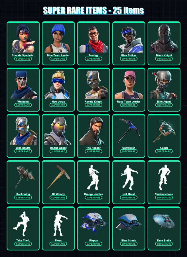 [PC] | Sparkle Specialist | Blue Team Leader | Prodigy | Blue Striker | Black Knight | 135 skin | 145 pickaxe | 150 emote | 139 glider | Lv1639