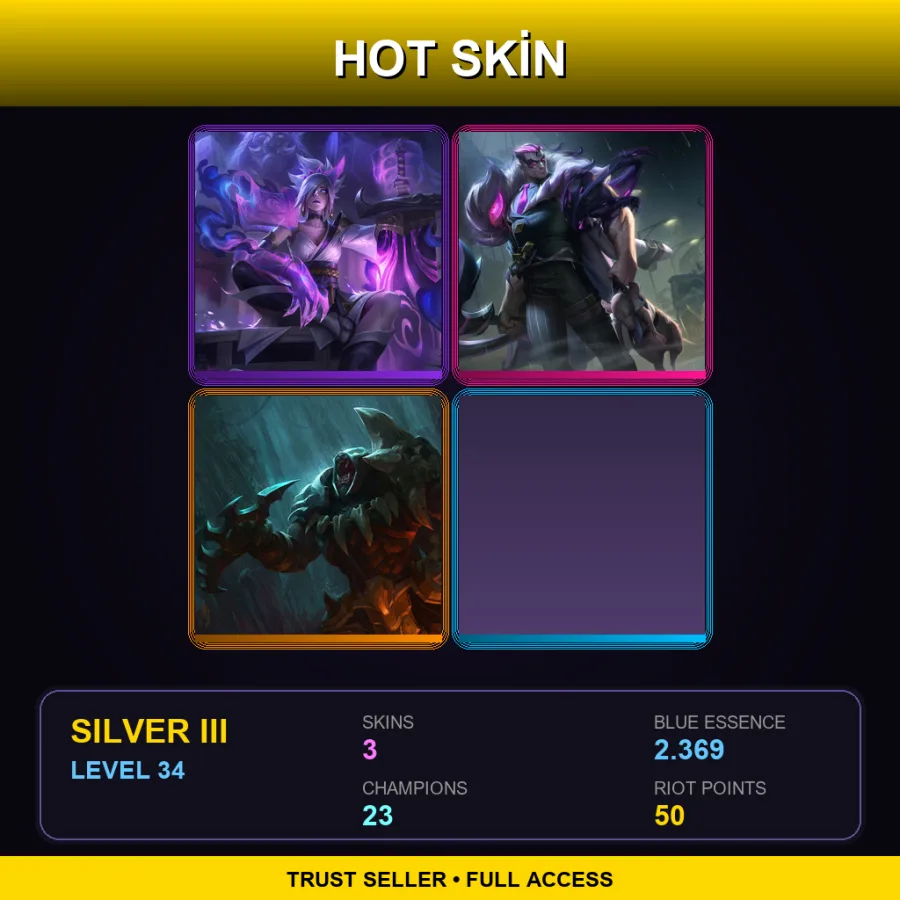 ME | Spirit Blossom Riven | Crime City Nightmare Darius | Headhunter Rengar | 3 Skin | 23 Champ | Silver III | Lv34