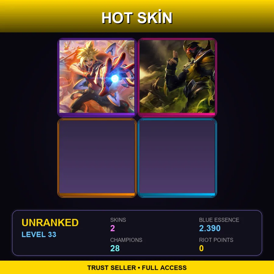 TR | Lv33 | Unranked | 2 Skin | 28 Champ — LoL account