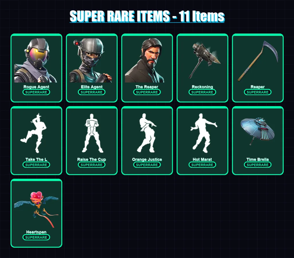 [PC/XBOX/PSN] | Rogue Agent | Elite Agent | The Reaper | Wukong | Dark Voyager | 113 skin | 84 pickaxe | 85 emote | 94 glider | Lv1590