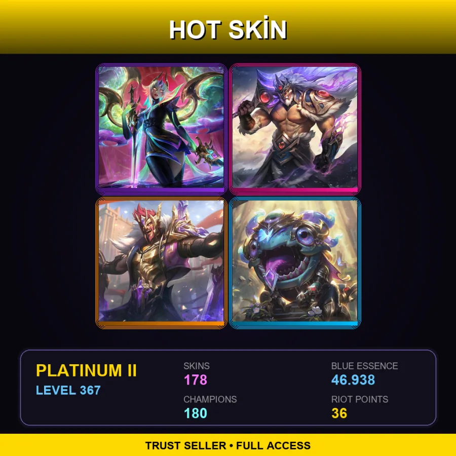 EUW | Lv367 | Platinum II | 178 Skin | 180 Champ — LoL account