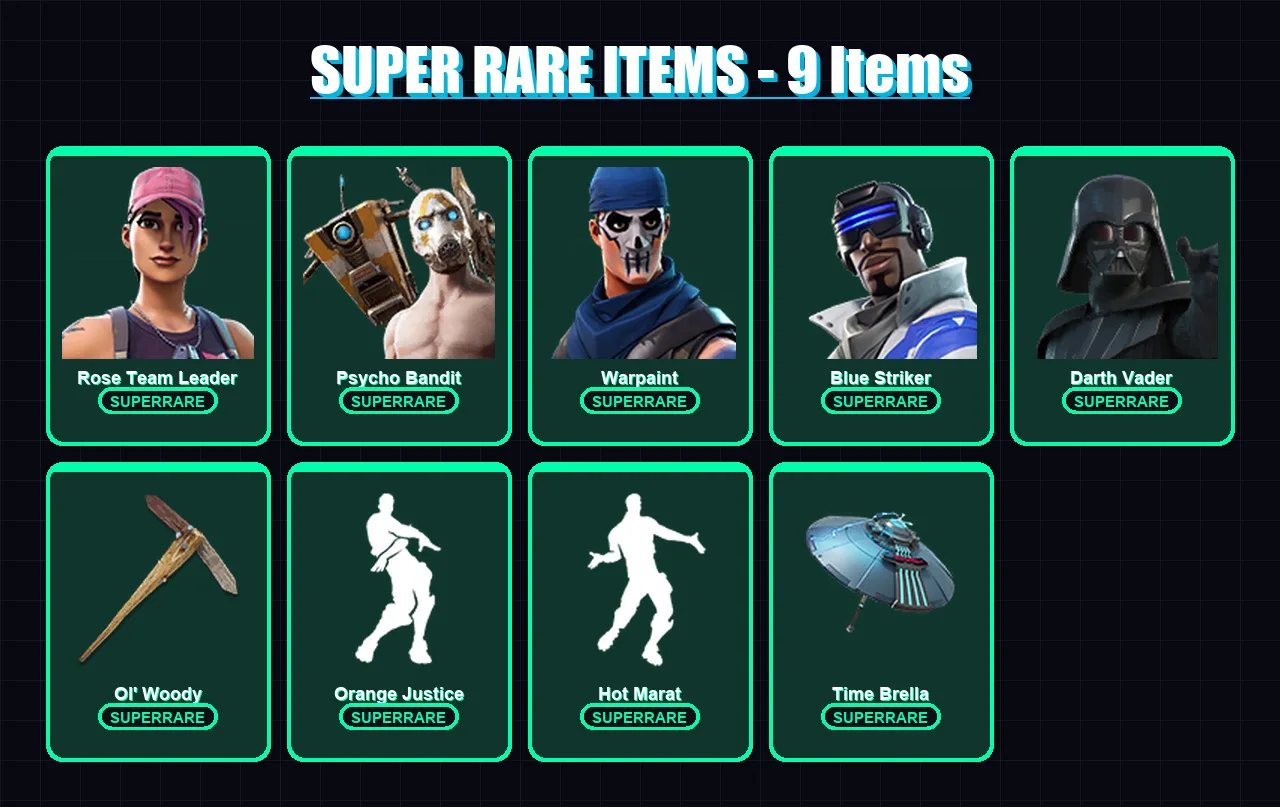[PC/XBOX/PSN] | Rose Team Leader | Psycho Bandit | Warpaint | Blue Striker | Darth Vader | 69 skin | 79 pickaxe | 94 emote | 84 glider | Lv1172