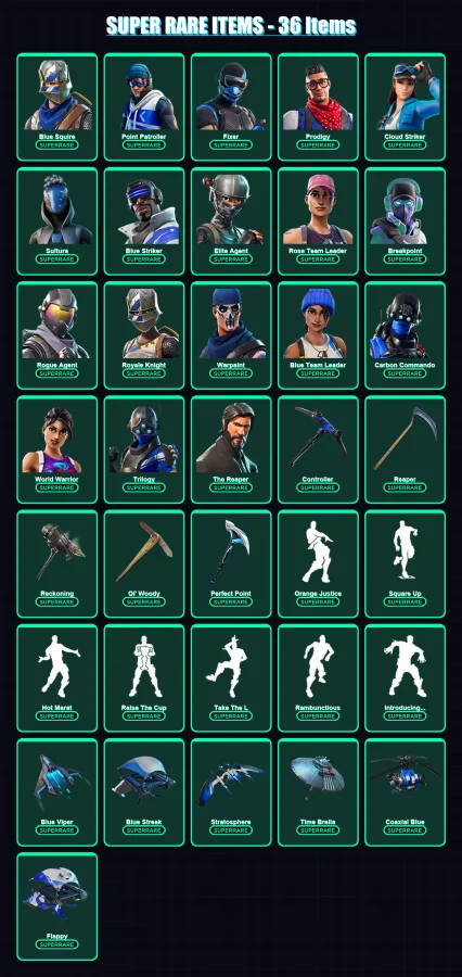 [PS4/PS5/XBOX/PC] | Blue Squire | Point Patroller | Fixer | Prodigy | Cloud Striker | 192 skin | 165 pickaxe | 185 emote | 166 glider | Lv2280 — Fortnite account