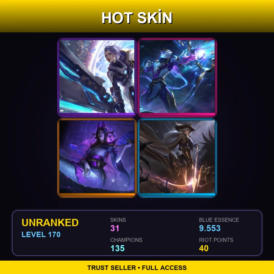 LAN | Lv170 | Unranked | 31 Skin | 135 Champ — LoL account