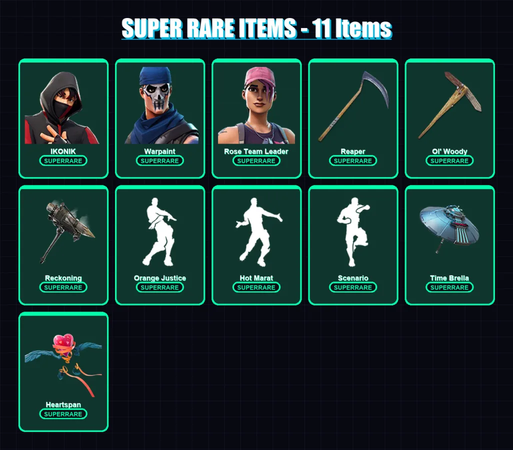 [PC/XBOX/PSN] | IKONIK | Warpaint | Rose Team Leader | A.I.M. | Ronin | 109 skin | 129 pickaxe | 108 emote | 123 glider | Lv2006