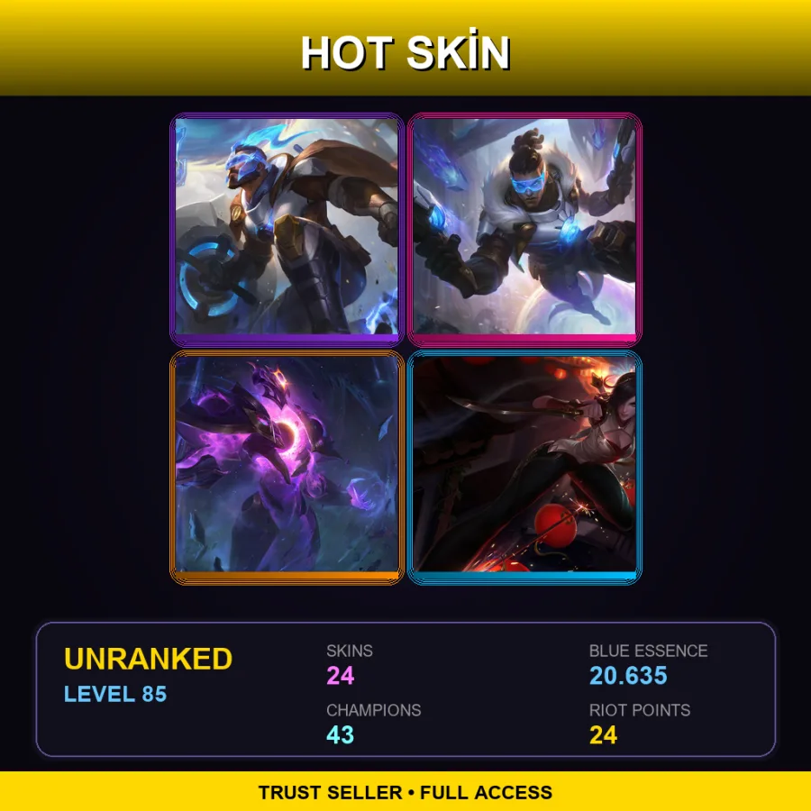 EUW | Pulsefire Pantheon | Pulsefire Lucian | Dark Star Xerath | Warring Kingdoms Katarina | 24 Skin | 43 Champ | Lv85