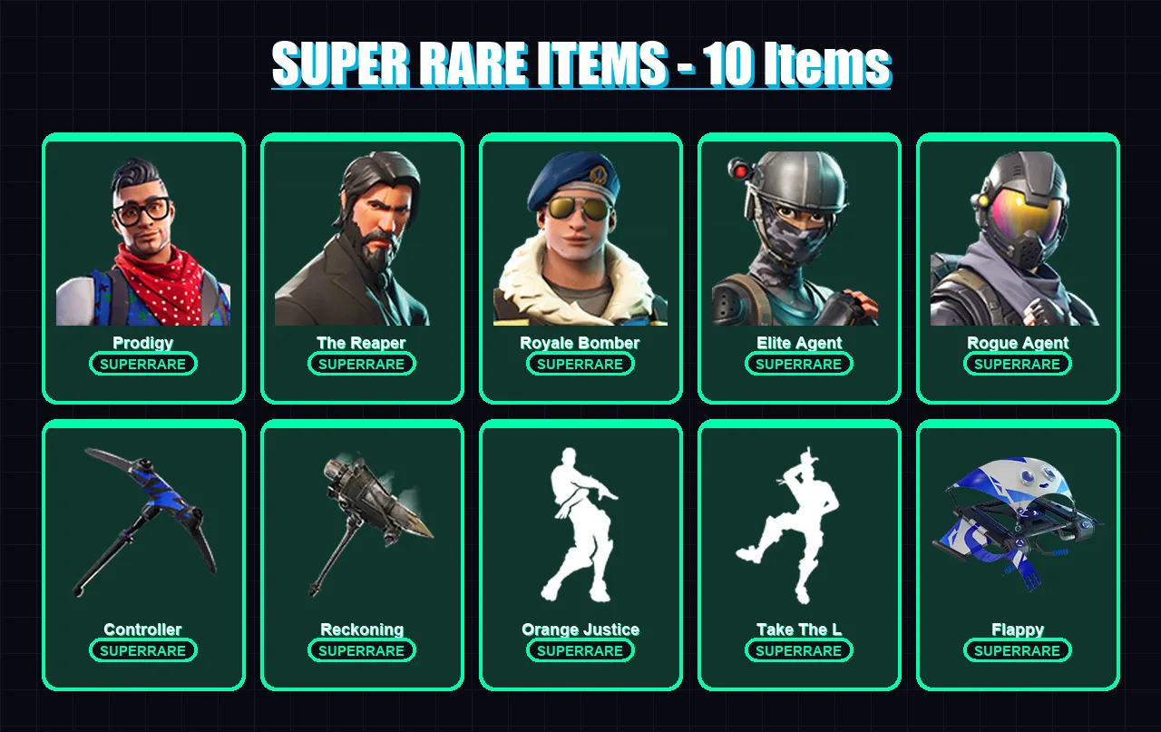 [PS4/PS5/XBOX/PC] | Prodigy | The Reaper | Royale Bomber | Elite Agent | Rogue Agent | 66 skin | 47 pickaxe | 60 emote | 58 glider | Lv658