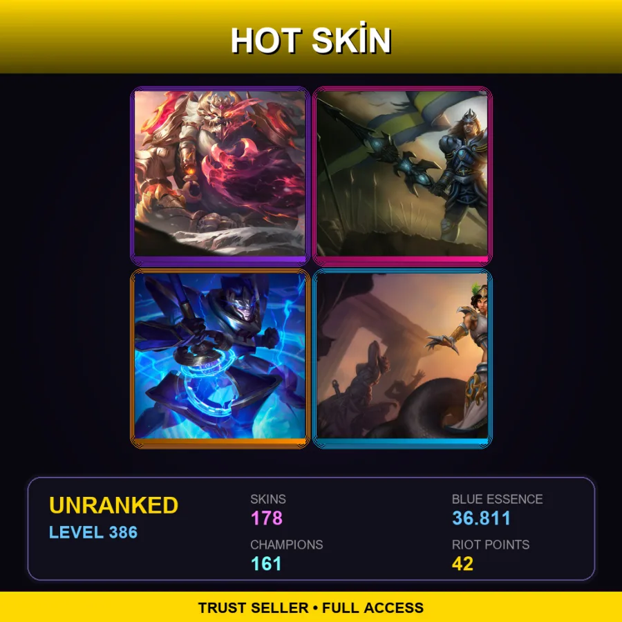 TW | Lv386 | Unranked | 178 Skin | 161 Champ — LoL account