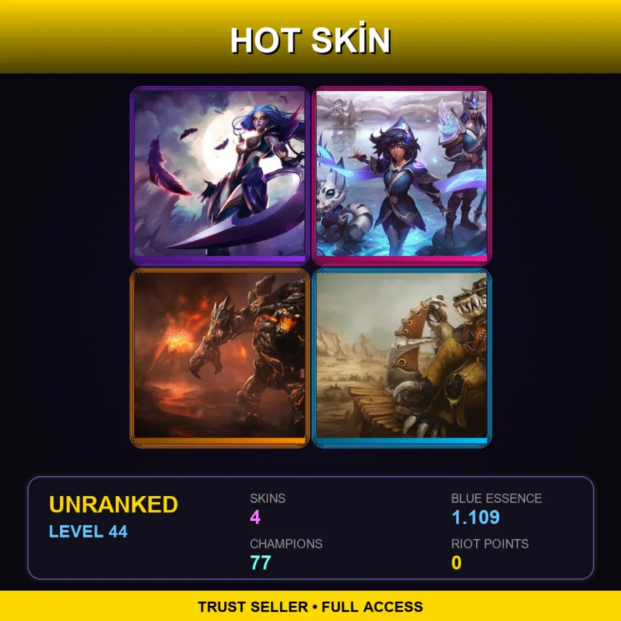 EUW | Lv44 | Unranked | 4 Skin | 77 Champ