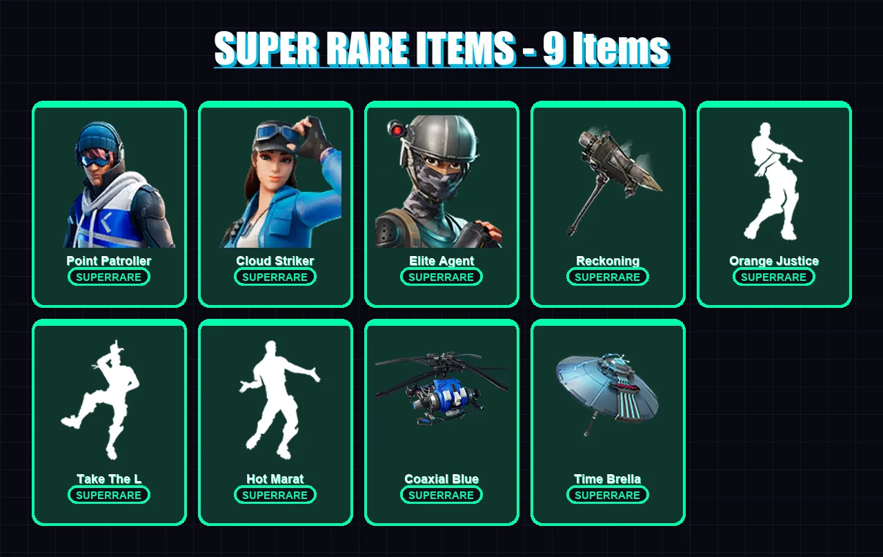 [PS4/PS5/XBOX/PC] | Point Patroller | Cloud Striker | Elite Agent | Omega | Hybrid | 49 skin | 51 pickaxe | 57 emote | 64 glider | Lv1028 — Fortnite account