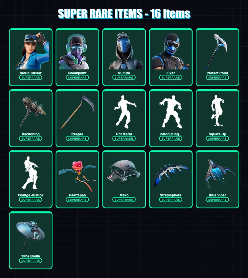 [PS4/PS5/XBOX/PC] | Cloud Striker | Breakpoint | Sultura | Fixer | Valor | 134 skin | 174 pickaxe | 152 emote | 152 glider | Lv2333
