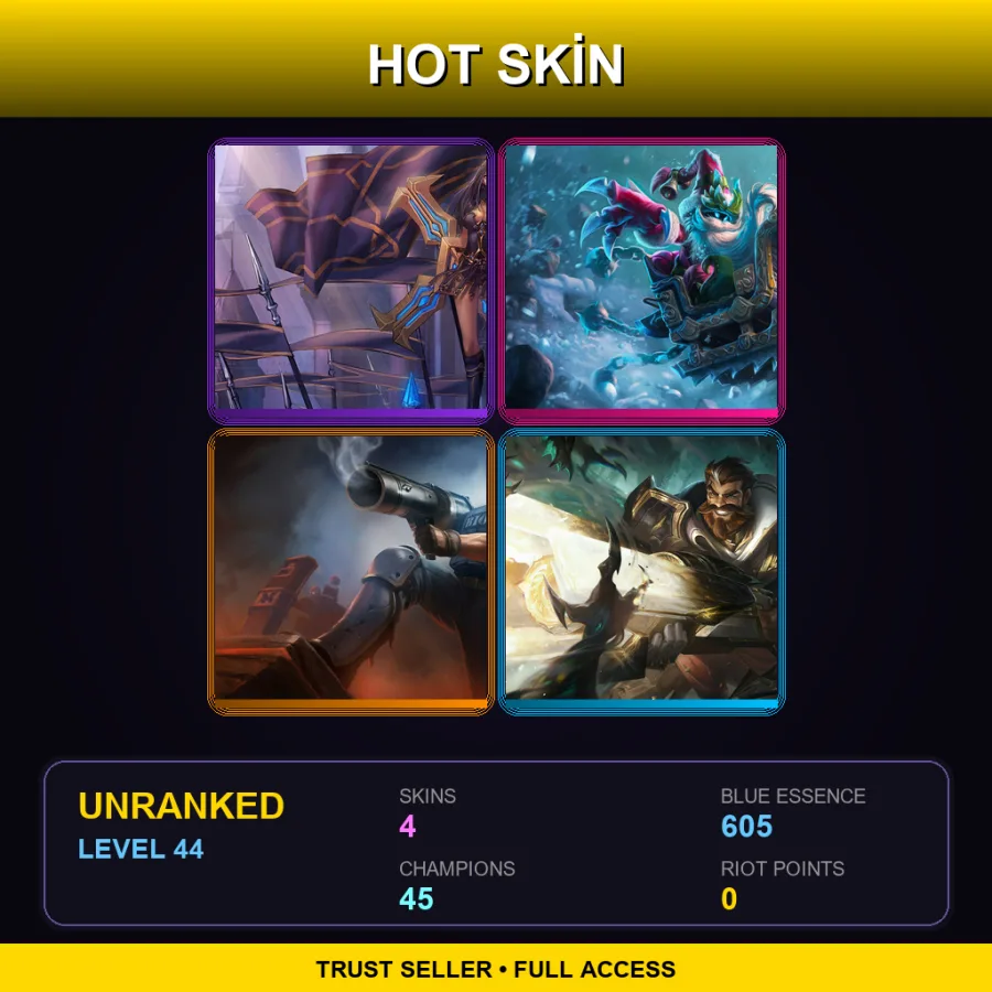LAN | Lv44 | Unranked | 4 Skin | 45 Champ — LoL account