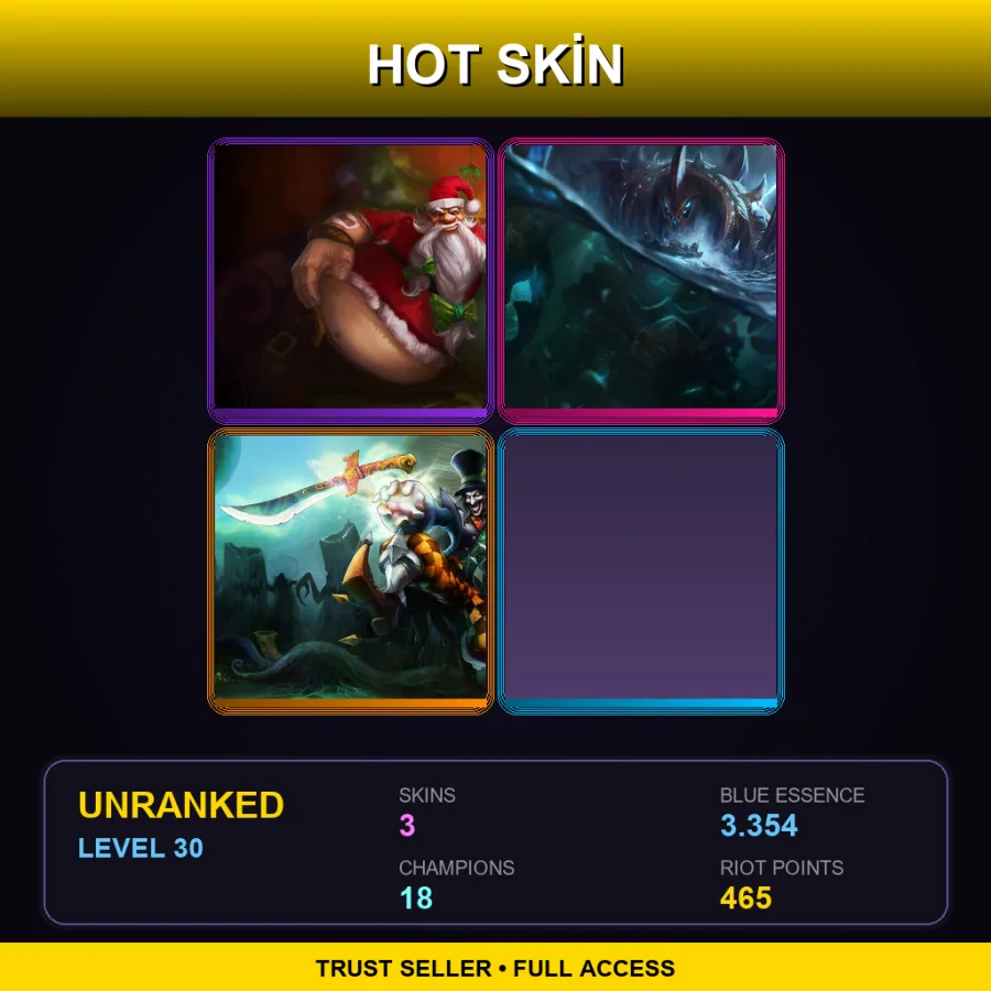 EUW | Lv30 | Unranked | 3 Skin | 18 Champ