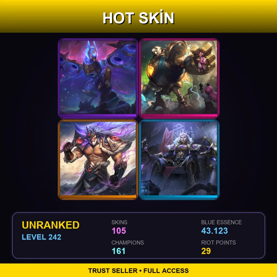 TR | Lv242 | Unranked | 105 Skin | 161 Champ — LoL account