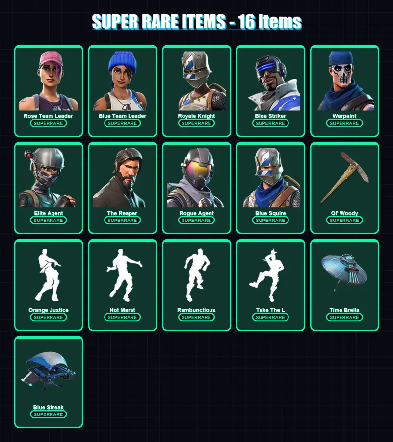 [PC/PSN] | Rose Team Leader | Blue Team Leader | Royale Knight | Blue Striker | Warpaint | 77 skin | 109 pickaxe | 73 emote | 87 glider | Lv1283 — Fortnite account