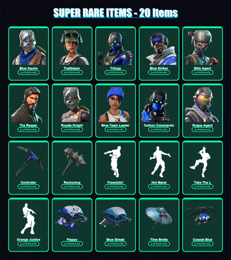 [PC/XBOX] | Blue Squire | Trailblazer | Trilogy | Blue Striker | Elite Agent | 60 skin | 65 pickaxe | 63 emote | 62 glider | Lv764 — Fortnite account