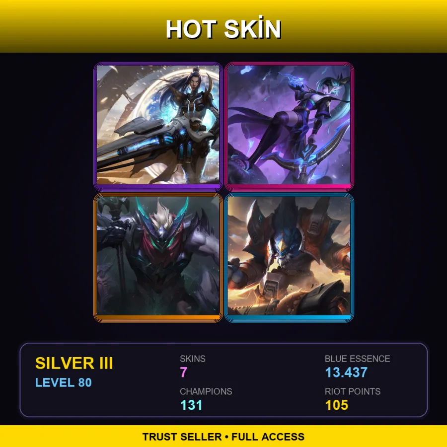 NA | Lv80 | Silver III | 7 Skin | 131 Champ — LoL account