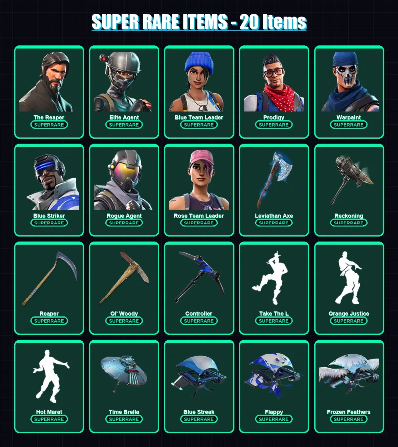 [PC/XBOX] | The Reaper | Elite Agent | Blue Team Leader | Prodigy | Warpaint | 115 skin | 97 pickaxe | 103 emote | 109 glider | Lv1420