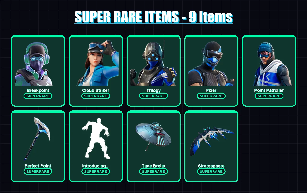 [PS4/PS5/XBOX/PC] | Breakpoint | Cloud Striker | Trilogy | Fixer | Point Patroller | 68 skin | 97 pickaxe | 78 emote | 96 glider | Lv1523