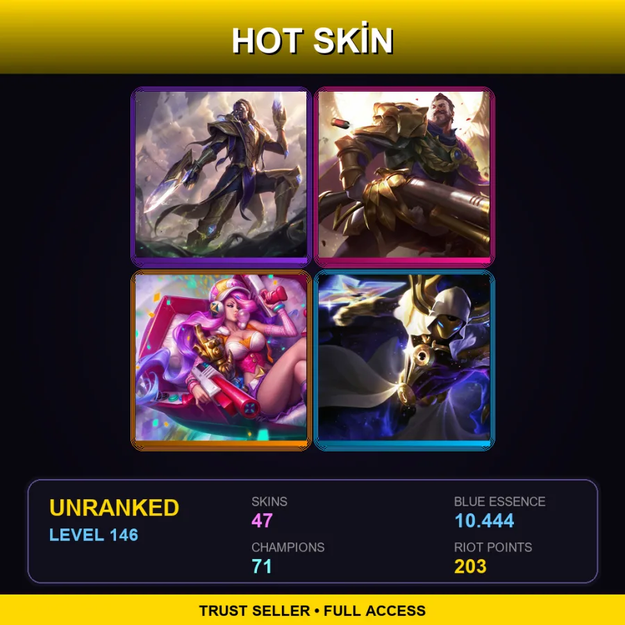EUW | Lv146 | Unranked | 47 Skin | 71 Champ — LoL account