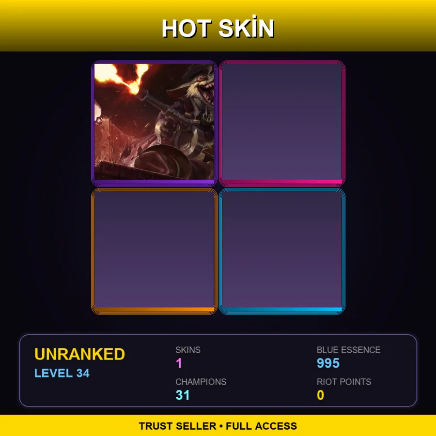 EUW | Lv34 | Unranked | 1 Skin | 31 Champ — LoL account