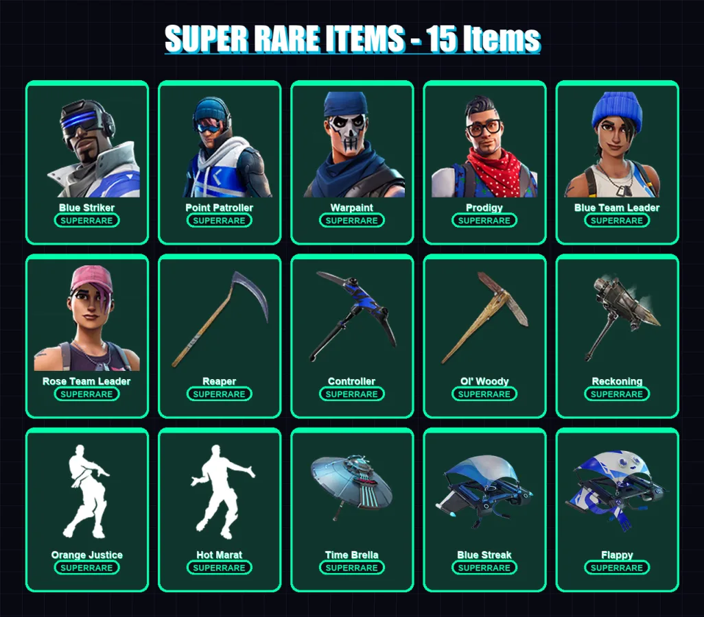 [PS4/PS5/XBOX/PC] | Blue Striker | Point Patroller | Warpaint | Prodigy | Blue Team Leader | 173 skin | 213 pickaxe | 159 emote | 211 glider | Lv285