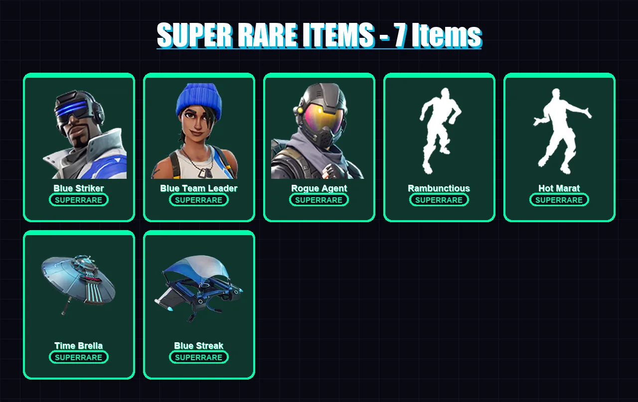 [PC/XBOX] | Blue Striker | Blue Team Leader | Rogue Agent | Zenith | Oblivion | 50 skin | 57 pickaxe | 63 emote | 59 glider | Lv722