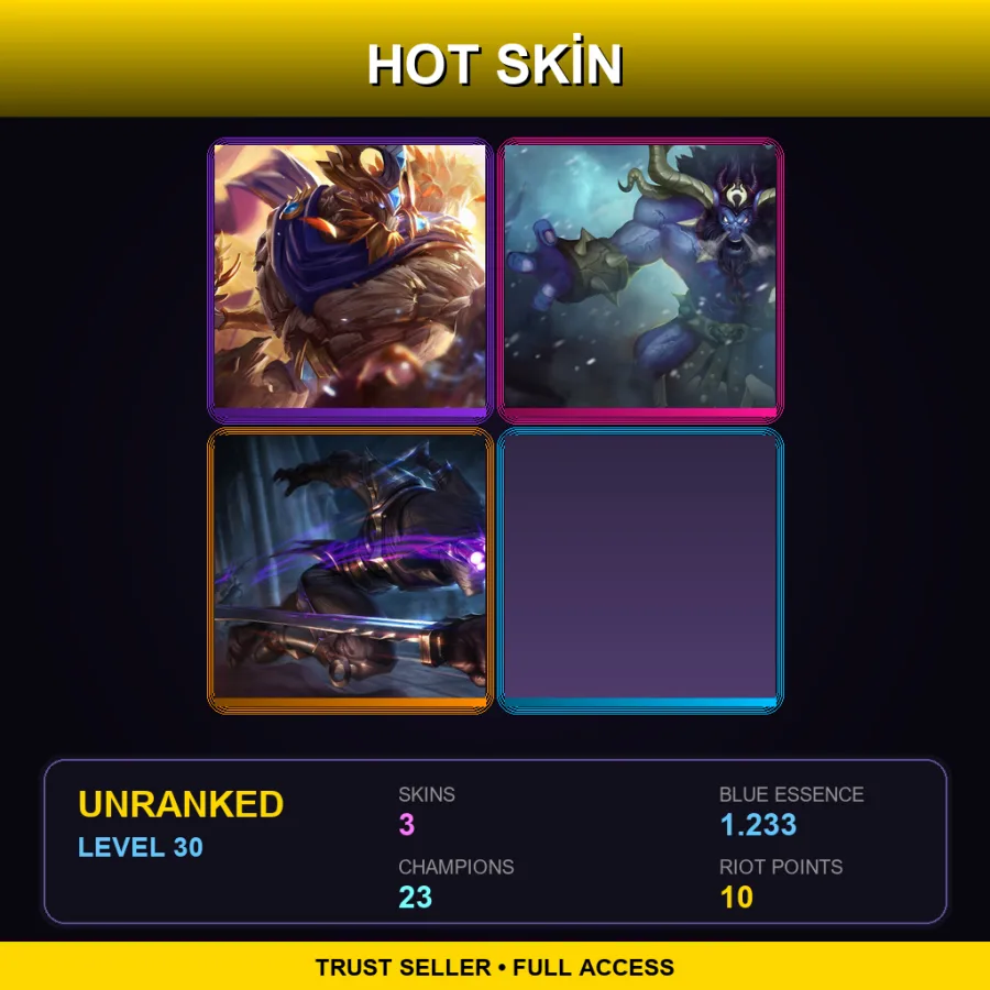 RU | Lv30 | Unranked | 3 Skin | 23 Champ