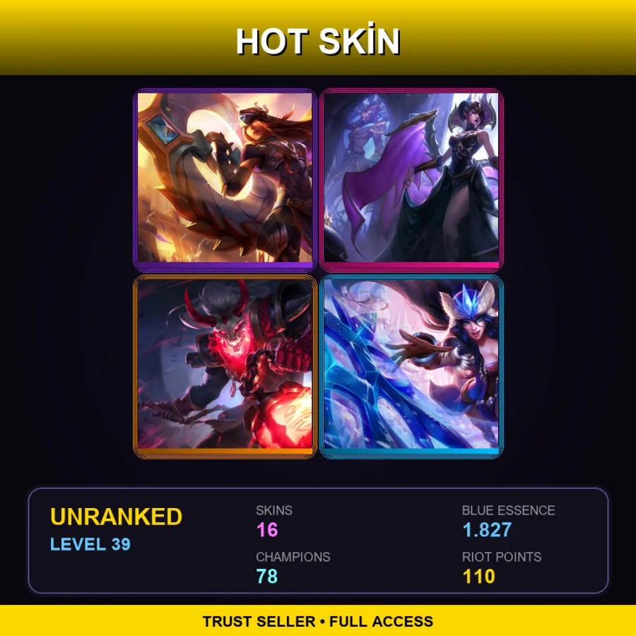 EUW | Lv39 | Unranked | 16 Skin | 78 Champ — LoL account