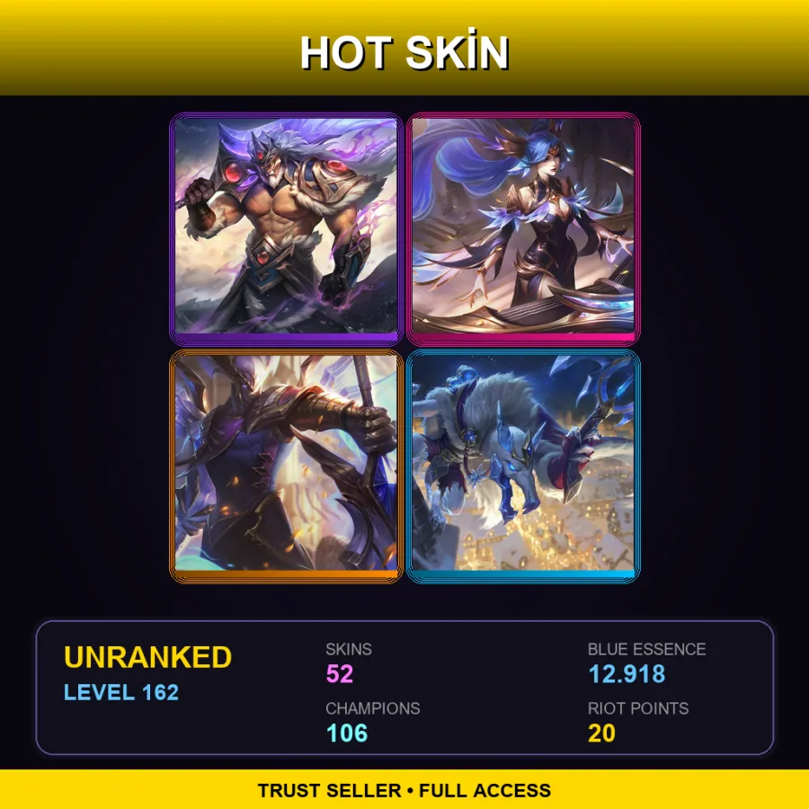 EUNE | Lv162 | Unranked | 52 Skin | 106 Champ — LoL account
