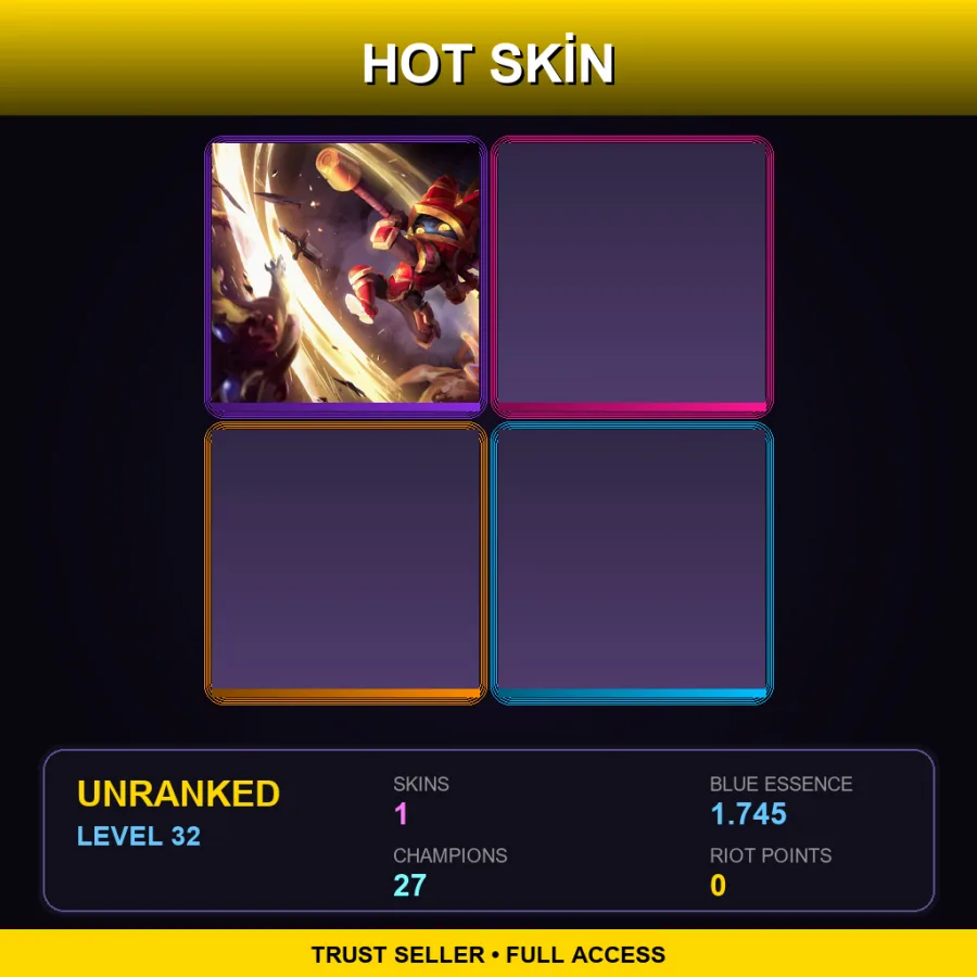 TR | Lv32 | Unranked | 1 Skin | 27 Champ — LoL account