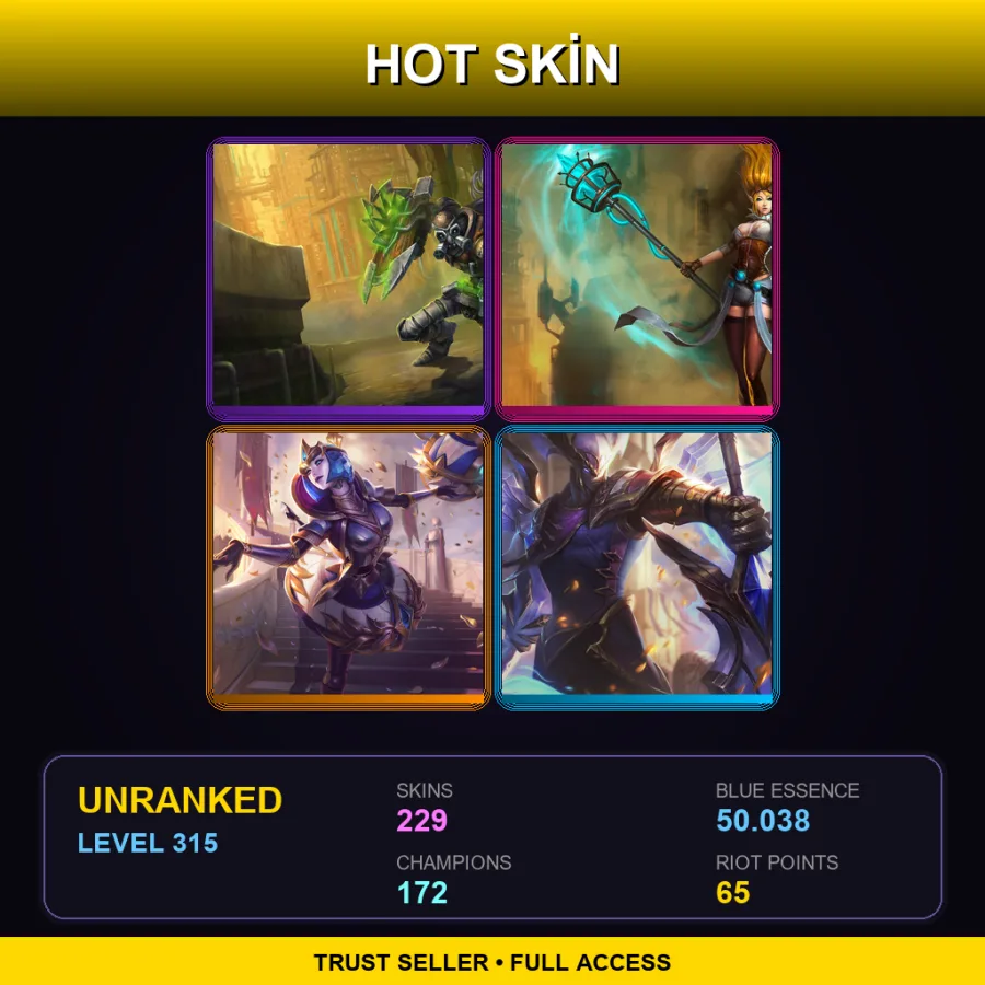 NA | Lv315 | Unranked | 229 Skin | 172 Champ — LoL account