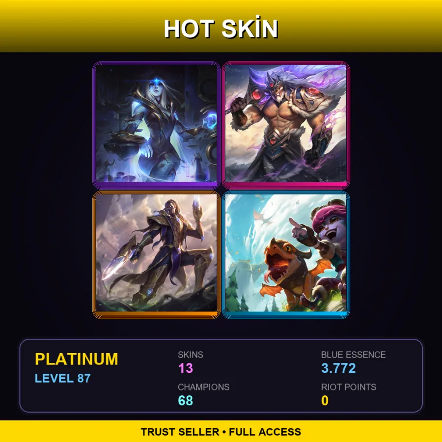 EUW | Lv87 | Platinum | 13 Skin | 68 Champ — LoL account