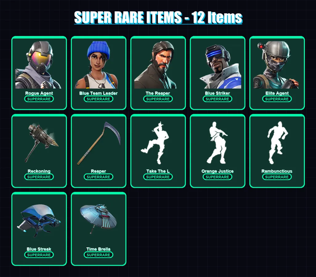 [PS4/PS5/XBOX/PC] | Rogue Agent | Blue Team Leader | The Reaper | Blue Striker | Elite Agent | 29 skin | 23 pickaxe | 28 emote | 31 glider | Lv414 — Fortnite account