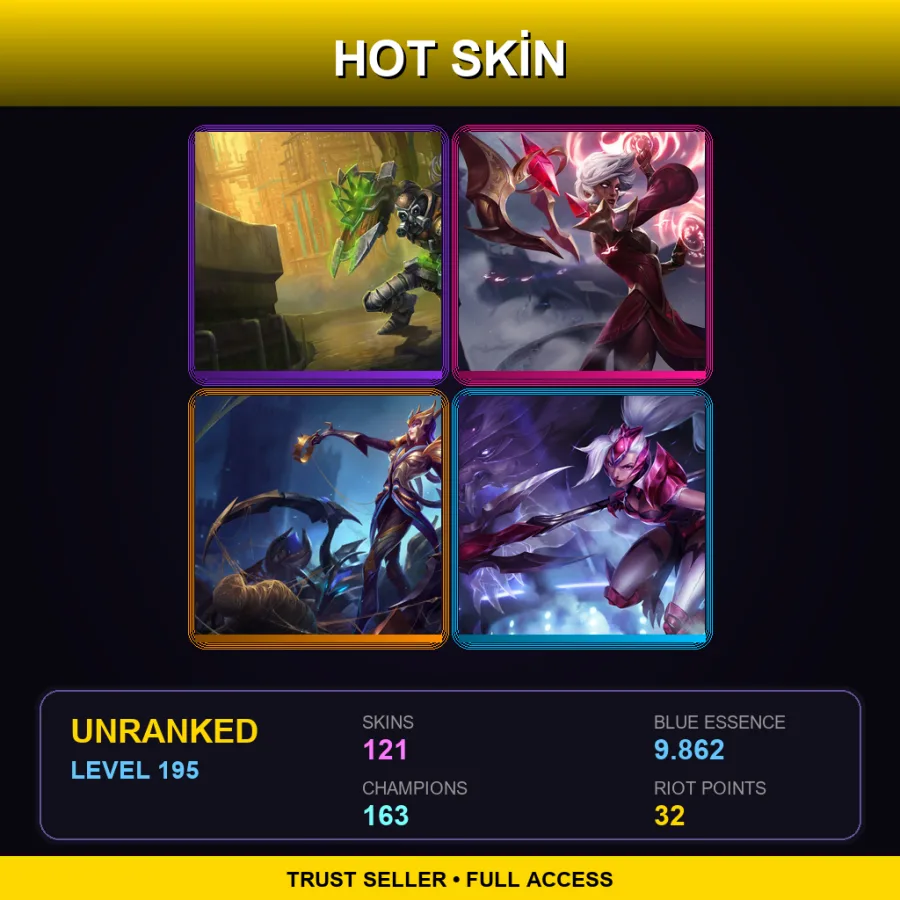 NA | Lv195 | Unranked | 121 Skin | 163 Champ