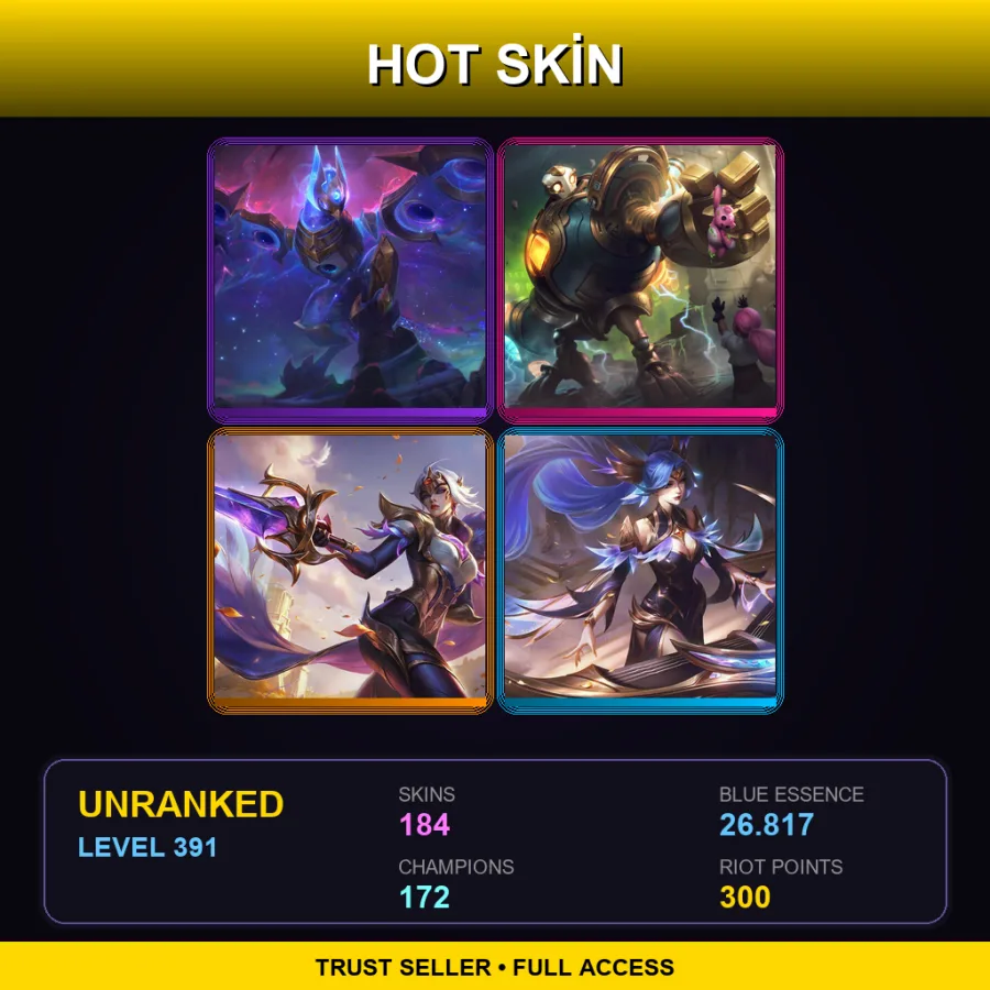 VN | Lv391 | Unranked | 184 Skin | 172 Champ — LoL account