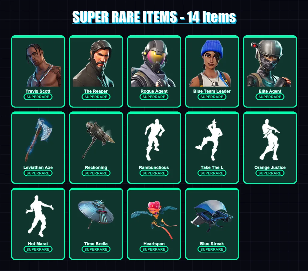 [PC/XBOX/PSN] | Travis Scott | The Reaper | Rogue Agent | Blue Team Leader | Elite Agent | 120 skin | 83 pickaxe | 104 emote | 81 glider | Lv1241