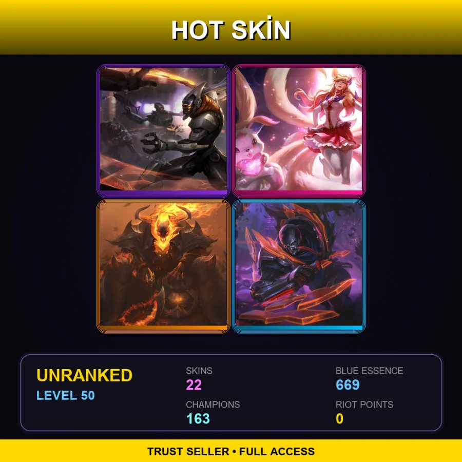 VN | PROJECT: Yi | Star Guardian Ahri | High Noon Thresh | PROJECT: Pyke | 22 Skin | 163 Champ | Lv50