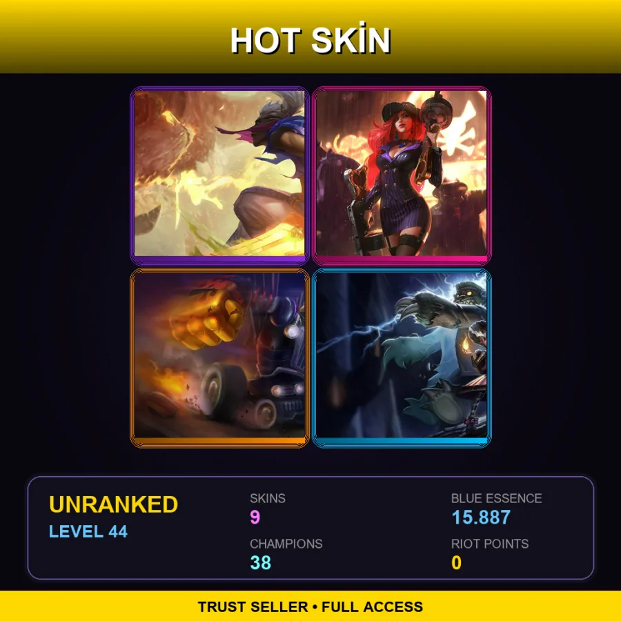 SG | Lv44 | Unranked | 9 Skin | 38 Champ — LoL account
