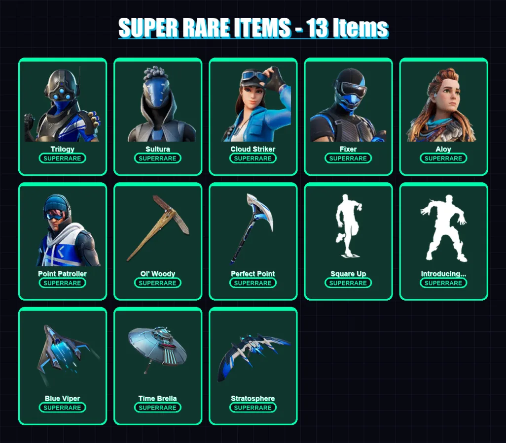 [PS4/PS5/XBOX/PC] | Trilogy | Sultura | Cloud Striker | Fixer | Aloy | 319 skin | 354 pickaxe | 224 emote | 239 glider | Lv4123