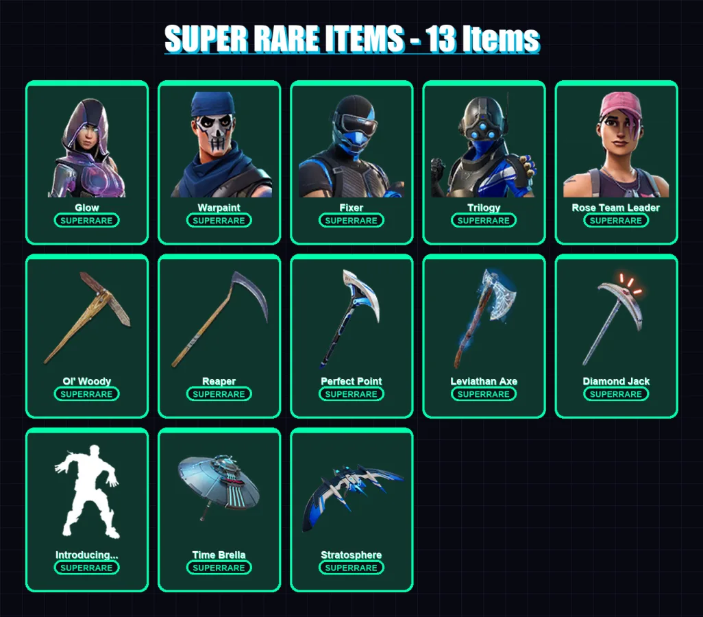 [PC] | Glow | Warpaint | Fixer | Trilogy | Rose Team Leader | 141 skin | 141 pickaxe | 133 emote | 113 glider | Lv1826