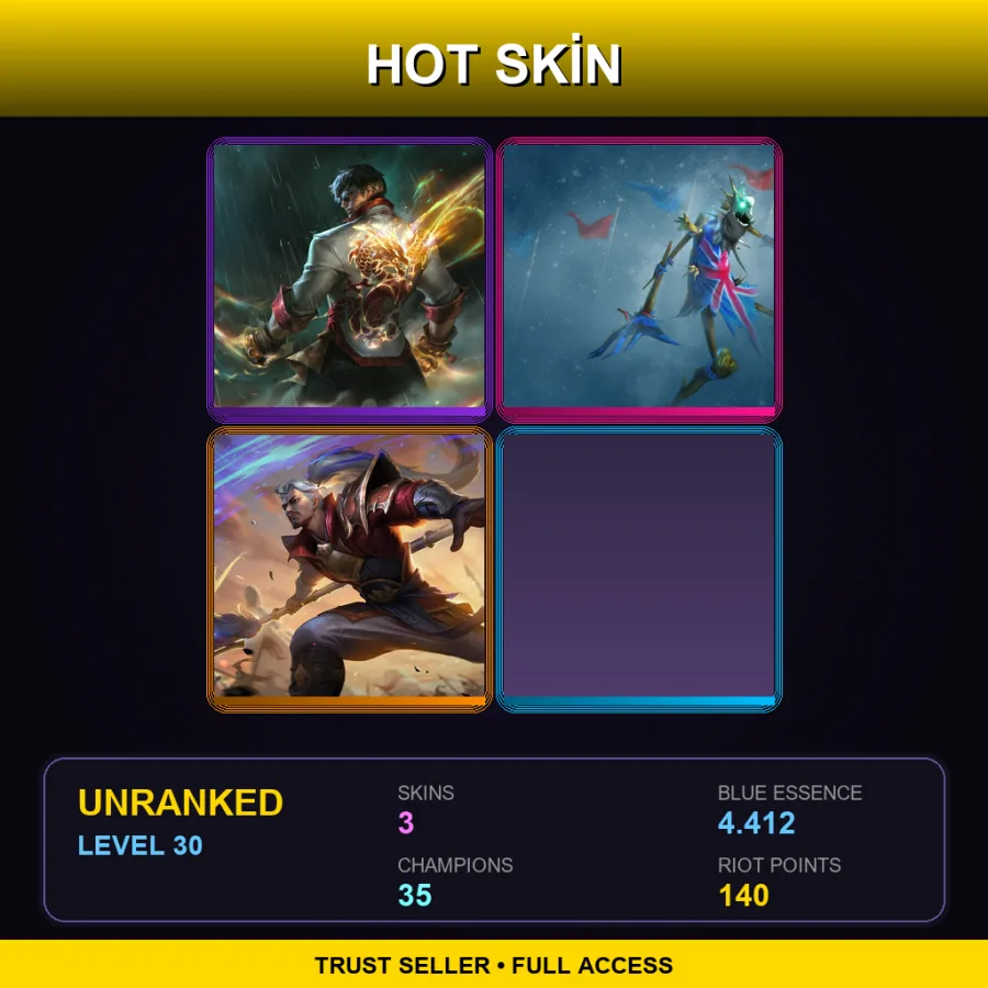 NA | Lv30 | Unranked | 3 Skin | 35 Champ — LoL account