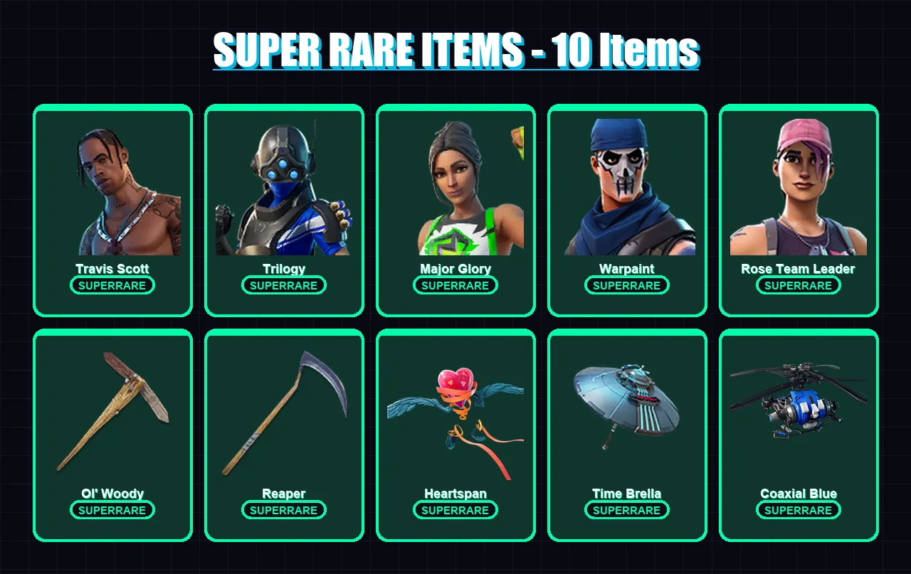 [PC/XBOX] | Travis Scott | Trilogy | Major Glory | Warpaint | Rose Team Leader | 96 skin | 99 pickaxe | 92 emote | 103 glider | Lv1352
