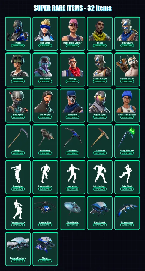 [PS4/PS5/XBOX/PC] | Trilogy | Neo Versa | Rose Team Leader | Scout | Blue Squire | 302 skin | 248 pickaxe | 231 emote | 184 glider | Lv2490 — Fortnite account